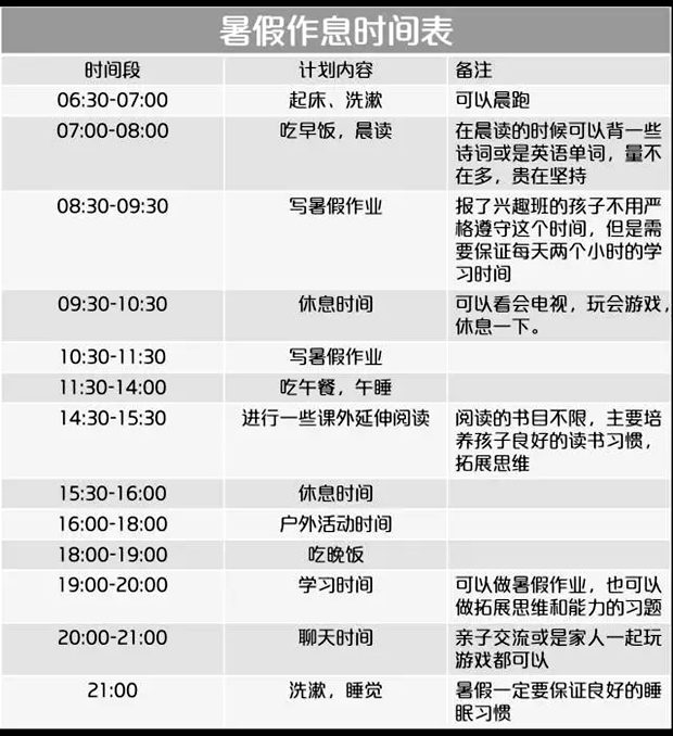 暑假學(xué)習(xí)計(jì)劃表,中小學(xué)生暑假學(xué)習(xí)計(jì)劃安排表