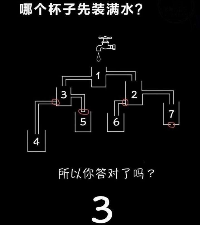 哪個杯子先裝滿水答案