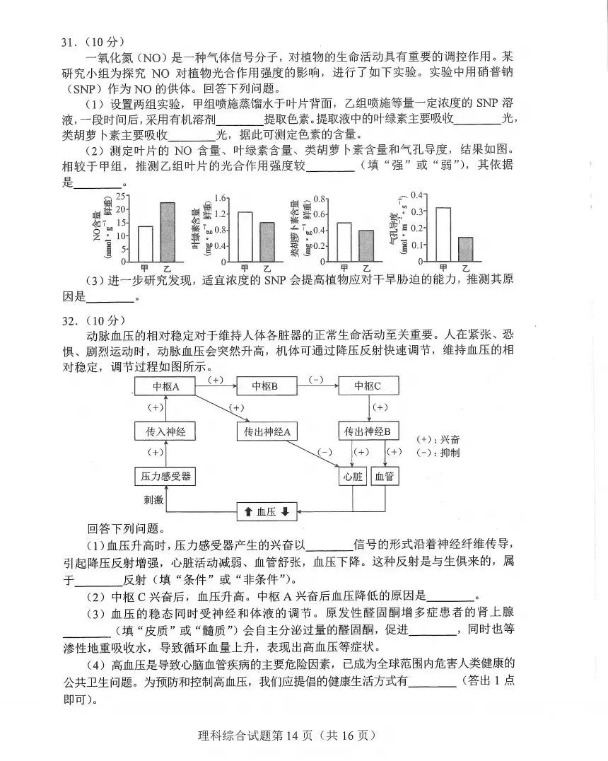 新高考2024九省聯(lián)考河南理綜試卷及答案解析