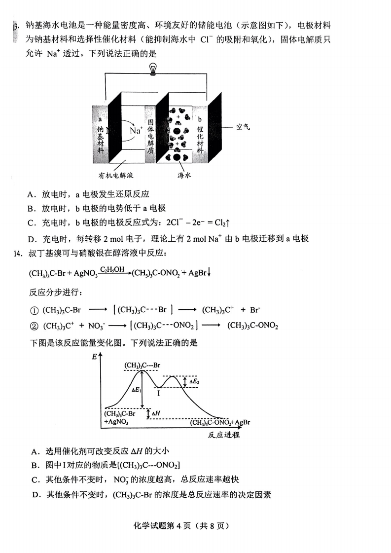 新高考2024九省聯(lián)考化學(xué)試卷及答案解析