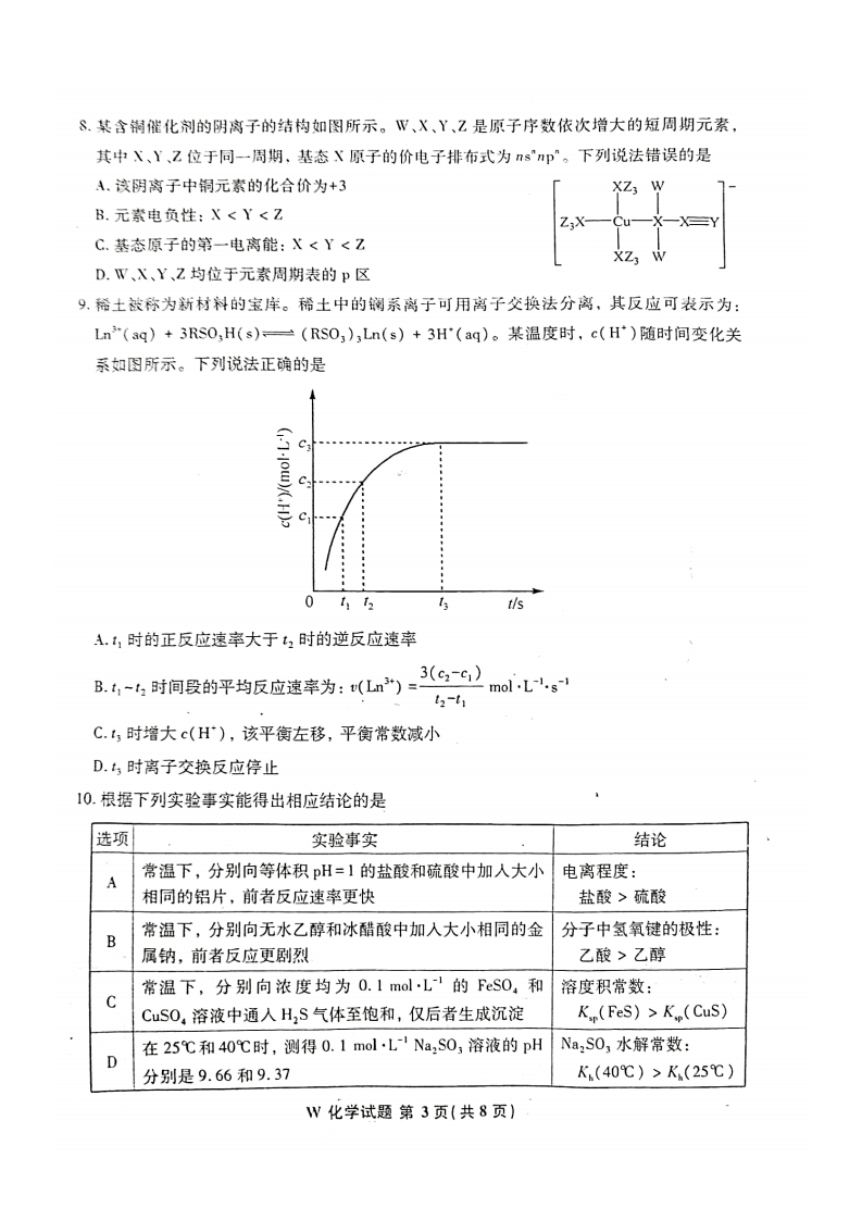 新高考2024九省聯(lián)考化學(xué)試卷及答案解析