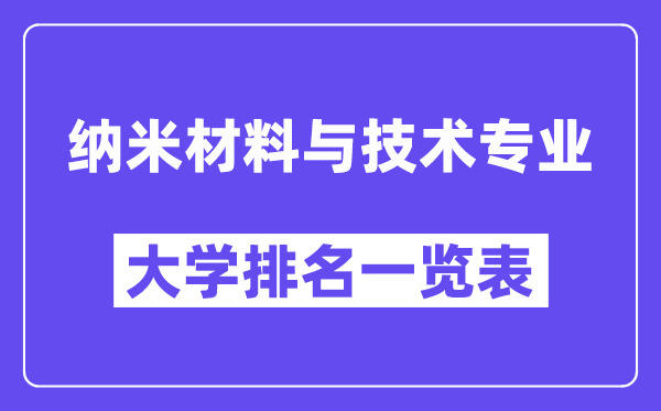 全國納米材料與技術(shù)專業(yè)大學(xué)排名一覽表（最新排行榜）