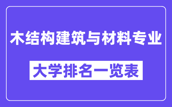 全國(guó)木結(jié)構(gòu)建筑與材料專業(yè)大學(xué)排名一覽表（最新排行榜）