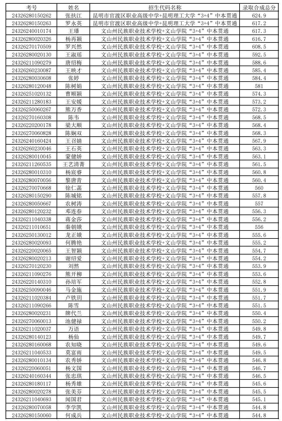 2025年文山中考各高中錄取分?jǐn)?shù)線一覽表