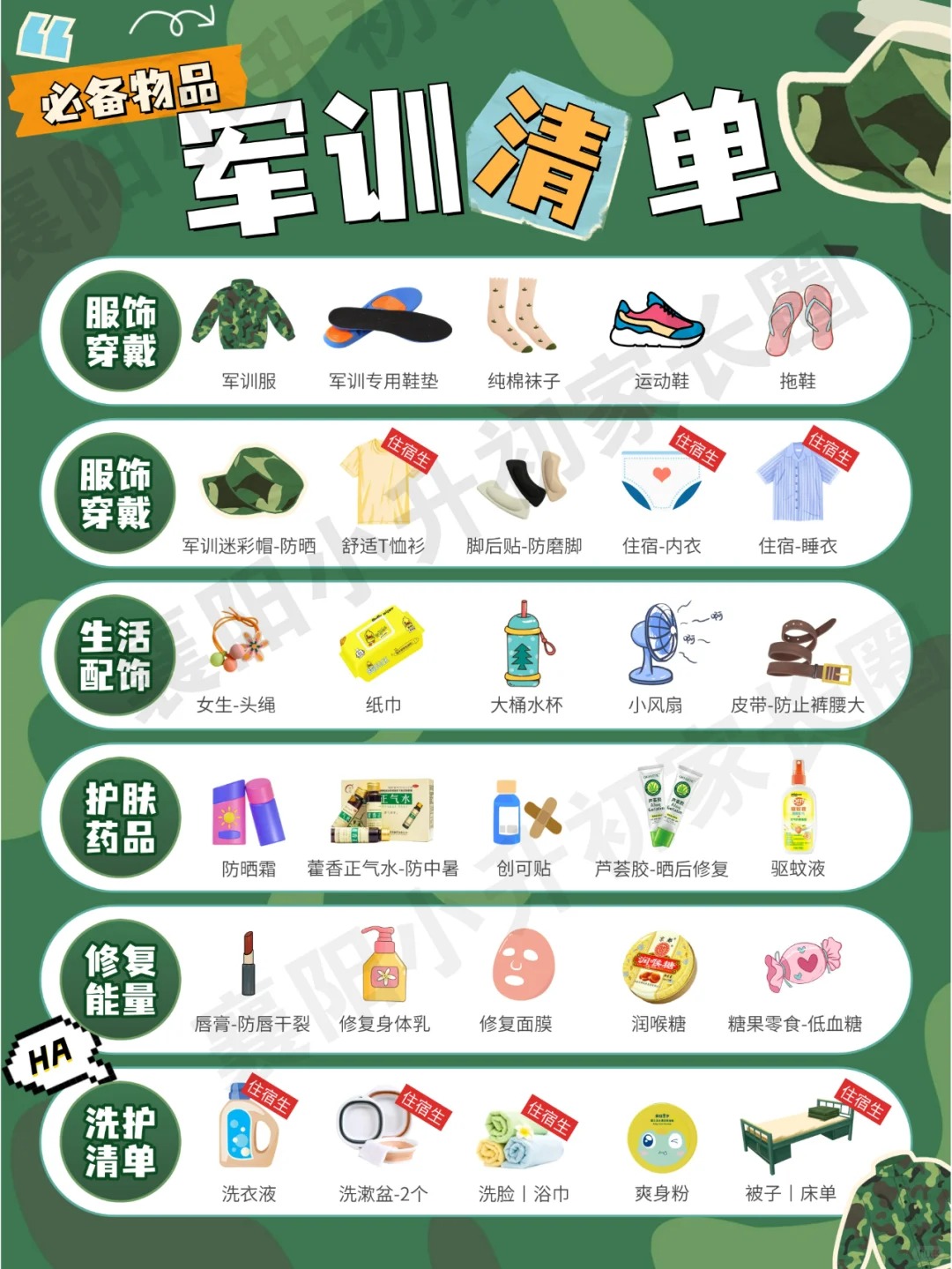 初中軍訓(xùn)要準(zhǔn)備哪些東西,新初一軍訓(xùn)必備物品清單